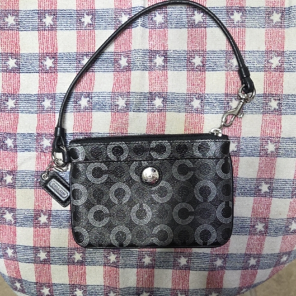 Coach Handbags - Coach Black and Silver Wristlet